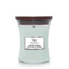 Woodwick doftljus med trälock, doftar Sagewood & Seagrass.