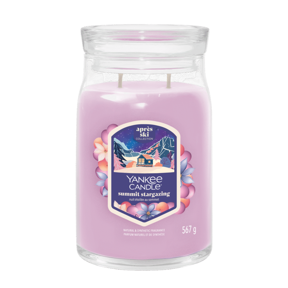 Ljusrosa Yankee Candle jar, Summit Stargazing, Aprés Ski Collection, 567g.