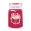 Yankee Candle med doft Santa on Skis i en röd glasburk.