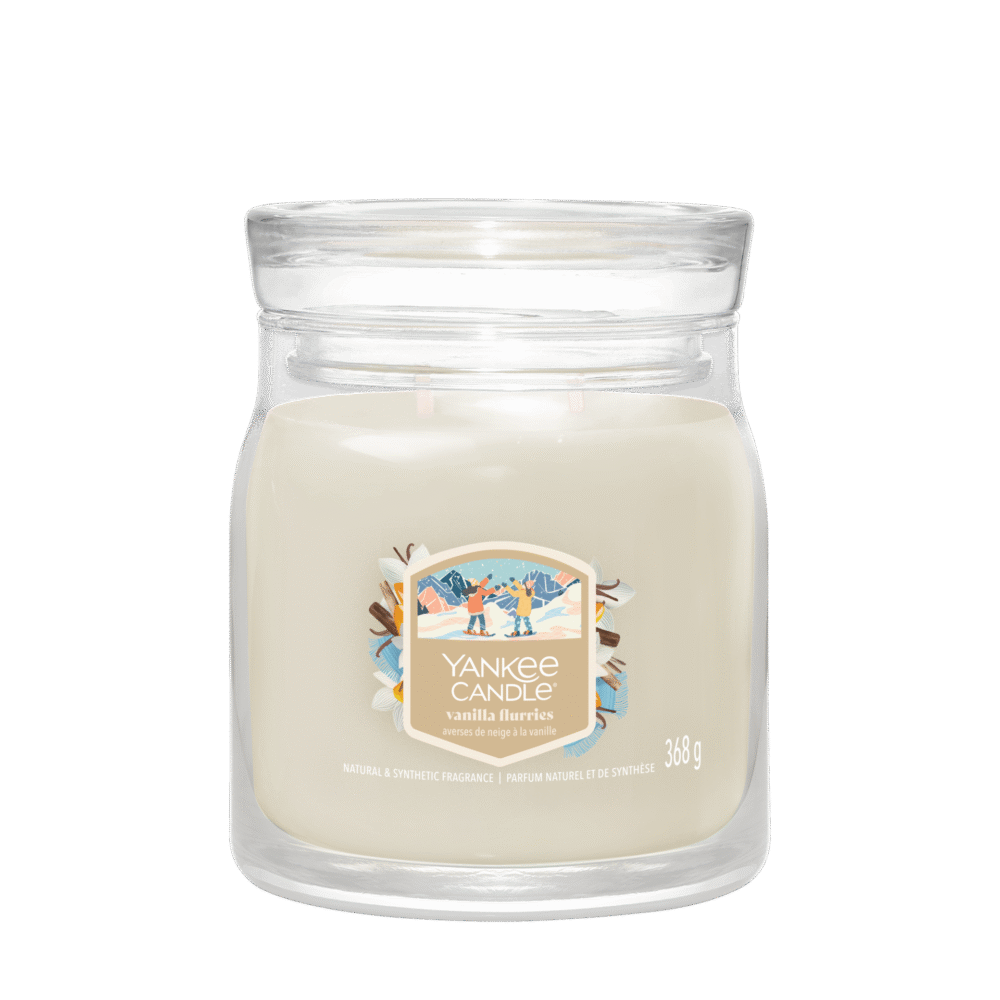 Yankee Candle Vanilla Flurries, vit ljusburk, 368g, söt och varm doft.