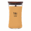 WoodWick-ljus Golden Bourbon med trälock och stilren design.